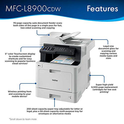 Brother MFC-L8900CDW Business Color Laser All-in-One Printer, Amazon Dash Replenishment Ready