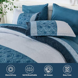 Dinjoy Navy Blue King Size Comforter Set,Striped Bed in a Bag King 7 Pieces Soft Microfiber Fall Bedding Comforters Sets with Sheet Boho Bed Complete Set for Men All Season Dinjoy