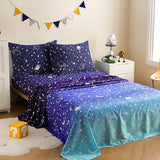 JSD Gradient Blue Moon Stars Kids Sheet Set Twin Size, 3 Piece Space Theme Microfiber Sheets Deep Pocket JSD