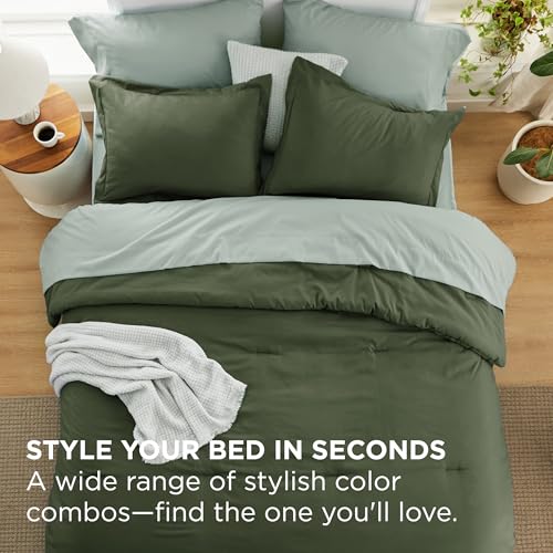 Bedsure Queen Comforter Set - 7 Pieces Olive Green Queen Bedding Set for All Seasons, Boho Contrasting Design Bed in a Bag with Comforter, Sheets, Pillowcases & Shams Bedsure