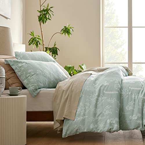 Bedsure Duvet Cover Queen Size - Reversible Green Queen Duvet Cover Set with Zipper Closure, 3 Pieces Floral Patterned Bedding Set with 8 Corner Ties and 2 Pillow Shams Bedsure