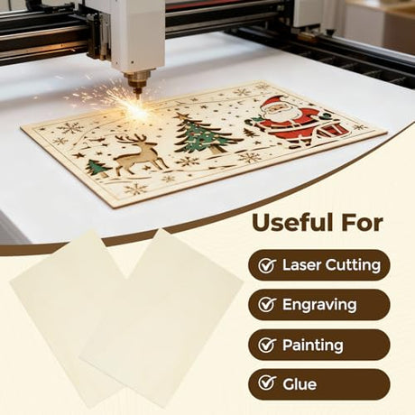 12 Pack Basswood Sheets 12"x16"x1/8", 3mm Basswood for Laser Cutting, Wood for Laser Cutting and Engraving, Laser Engraver Blanks, DIY Architectural Models Making, Wood Engraving lilLittle