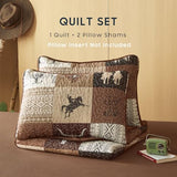 Wake In Cloud - Western Quilt Set, Southwestern Aztec Country Horse Cowboy Rustic Ranch Pattern Printed, Reversible Lightweight Bedspread Coverlet, 3 Pieces, Tan Brown, Queen/Full Size Wake In Cloud