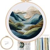 FONNUY Embroidery Kit for Beginners, Nature Hills Landscape Pre-Stamped Pattern Kits for Adults with Hoop, Easy to Follow Color Thread Needlework, 8'' Hoop (Green Hills)