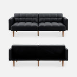 mopio Aaron 76.8" Couch, Small Futon Sofa Bed, Sleeper, Loveseat, Mid Century Modern Futon Couch, Sofa Cama, Couches for Living Room, Bedroom (Midnight Black, Faux Leather) mopio