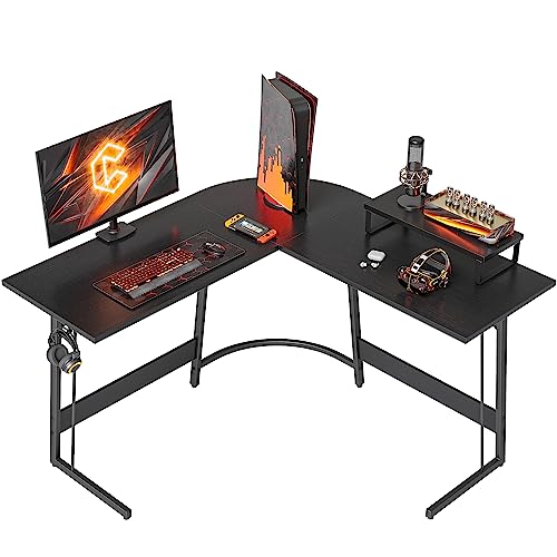 CubiCubi L Shaped Gaming Desk Computer Office Desk, 47 inch Corner Desk with Large Monitor Stand for Home Office Study Writing Workstation, Black - WoodArtSupply