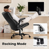 DUMOS Office Chair - Ergonomic Executive Computer Desk Chairs with Adjustable Flip-up Armrest, Swivel Task Chair with Lumbar Support, Strong Metal Base, PU Leather, Black DUMOS