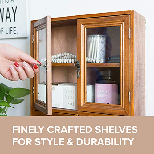 Primo Supply Rustic Floating Wall Cabinet with Glass Doors and Drawers for Stylish Storage - WoodArtSupply