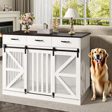 kepptory 48'' Dog Crate Furniture with Divider&Storage Drawers, Wooden Double Dog Kennel Furniture End Table with Sliding Barn Doors, White Double Dog Crate TV Stand kepptory