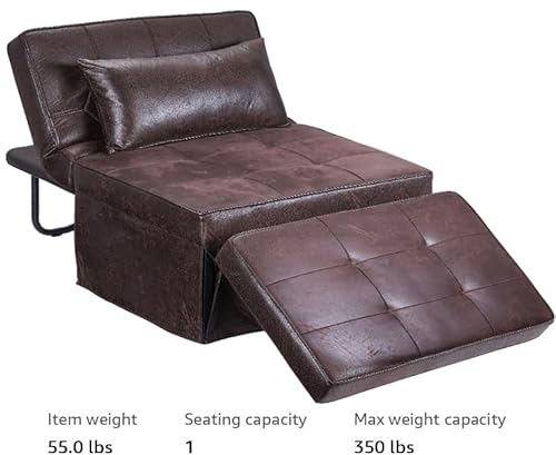 BIGSYY Sofa Bed, Set of 4 in 1 Multi-Function Folding Ottoman Breathable Linen Couch Bed with Adjustable Backrest Modern Convertible Chair for Living Room Apartment Office, PU Imitation, Brown BIGSYY