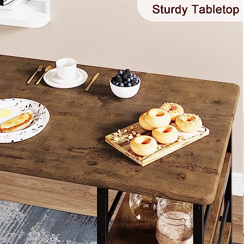 CABIHOME Dining Table Set for 2, Kitchen Table and Upholstered Chairs for 2, 3 Piece Counter Height Bar Table Set with 3 Large Storage Shelves for Small Space, Apartment, Studio, Rustic Brown CABIHOME