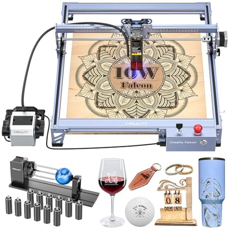 Creality 10W Laser Engraver, Falcon Pro with 3-in-1 Laser for Wood Engraving, 72000mW Efficient Laser Engraving Machine Fit, for Wood, Metal, Paper, Acrylic, Leather, Glass Tumbler Ring, 17" x 16" Creality