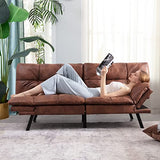 Opoiar Leather Futon Sofa Bed,Convertible Memory Foam Couch Bed,Futon Sets Daybed with Mattress Included,Folding Modern Sleeper Sofa Love seat for RV Car Living Room&Bedroom Small Space,Brown Opoiar