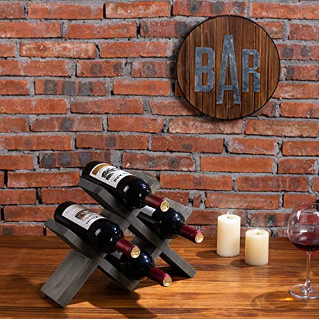 MyGift Vintage Gray Wood 4-Bottle Countertop Wine Storage Rack, Wine Bottle Tabletop Display Holder MyGift