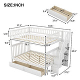 Harper & Bright Designs Stairway Bunk Bed Full Over Full, Wood Bunk Bed with Drawers, Solid Wood Detachable Bed Frame for Kids, Teens, Adults, White Harper & Bright Designs