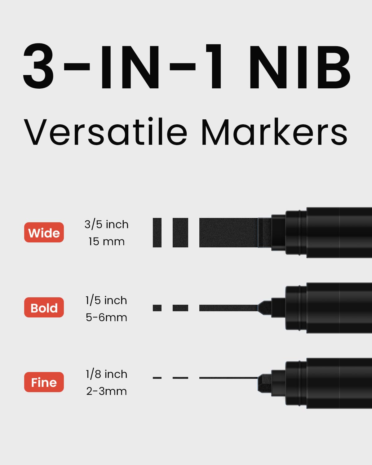 BIGTHUMB 3 Pcs Black Jumbo Permanent Markers: 15mm Wide Tip Thick Acrylic Paint Pen Large Calligraphy Marker for Rock Painting, Poster, Sign, Canvas, Glass, Wood, Ceramic BIGTHUMB