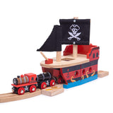 Bigjigs Rail Wooden Pirate Ship Galleon - Pirate Accessories for Wooden Train Sets, Bigjigs Train Accessories, Pirate Ship Toys for Kids, Wooden Toys for 3 4 5 Year Olds Bigjigs Rail