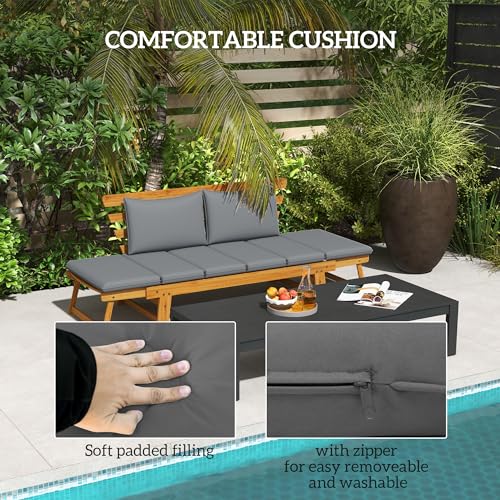 Outsunny Grey Wooden Garden Bench with Cushions and Adjustable Armrests for Outdoor Spaces - WoodArtSupply