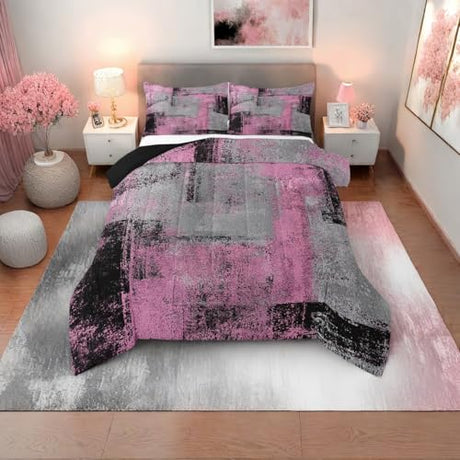 Pink And Grey Comforter Set Twin Pink Gray Black Watercolor Ombre Tie Dyed Bedding Set For Girls Women Kids Room Decor Grunge Abstract Bedding Comforter Sets Hippie Oil Painting Quilt 1 Pillow Case Erosebridal
