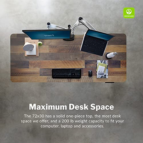 Vari Classic Electric Standing Desk - VariDesk Height Adjustable Sit/Stand Desk - Dual Motor with Memory Presets, Stable T-Style Legs - Gaming or Home Office Workstation - 72”x30”, Reclaimed Wood Vari