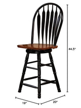 Sunset Trading Selections 24" Counter Height Swivel Barstool | Farmhouse Country Cottage Windsor Arrowback Café Stool | Antique Black & Cherry Solid Wood | Dining Room Kitchen Home Bar Furniture Sunset Trading