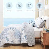 weigelia Coastal Quilts Bedding Set King Size - Blue Summer Nautical Bedding Quilt with Pillow Cases, Beach Reversible Quilt Set Bedspreads Coverlet Soft Lightweight Comforter weigelia