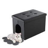 MEEXPAWS Cat Litter Box Enclosure Furniture Hidden, Cat Washroom Bench Storage Cabinet |Large 25.6'' x 17.7'' x 17.7''| Dog Proof | Waterproof Inside/Easy Clean | Easy Assembly | Odor Control(Black) MEEXPAWS