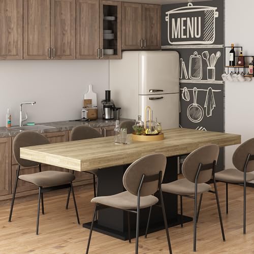 Homsee Extendable Dining Table for 8-10 People, Modern Wood Rectangular Expandable Kitchen Table Dinner Table for Ninng Room, Brown and Black - WoodArtSupply