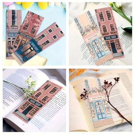 CreateJoy 5 PCS Book Shop Cross Stitch Bookmark Kits - Bookstore Counted Cross Stitch Kits for Beginners Adults, 14CT DIY Pattern Stamped Embroidery Bookmarks with Instructions Hand Embroidery Craft CreateJoy