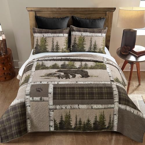 Donna Sharp Twin Polyester Bedding Set - 2 Piece - Bear Panels Lodge Quilt Set with Twin Quilt and Standard Pillow Sham - Machine Washable Donna Sharp