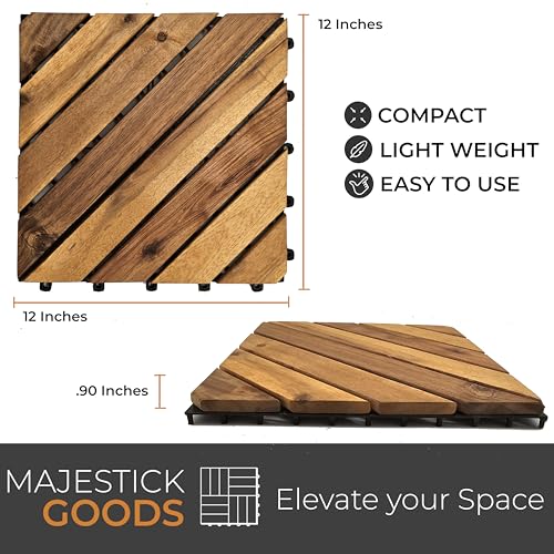 Interlocking Deck Tiles 8 Pack Diagonal - Snap Together Wood Flooring | 12 x 12 Acacia Hardwood Outdoor Flooring for Patio | Floor Decking Tile - Balcony Backyard Decor, Outside Wooden Patio  - WoodArtSupply