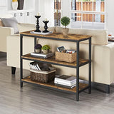 Yaheetech Industrial Console Table, 3 Tier Entryway Table with Storage Shelves, Narrow Sofa Table for Living Room, Foyer, Hallway, Entrance, Metal Frame, Rustic Brown Yaheetech