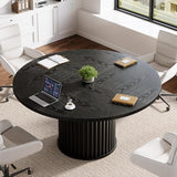 Tribesigns 47-Inch Round Conference Table, Black Meeting Table for 4-6 People, Small Office Desk with Sturdy Metal Base, Perfect for Conference Room or Small Workspaces, Black Tribesigns