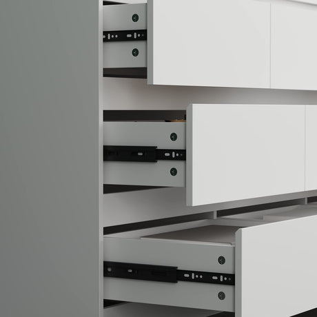 Hitow 9 Drawer Dresser for Bedroom with Deep Drawers, Large Floor Wood Dressers & Chest of Drawers Handle Free, Modern White Long Dressers for Closet Living Room (63" W x 15.7" D x 31.5" H) Hitow