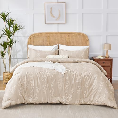 Kozyhvn Twin XL Comforter Set Khaki, Cute Floral Bed in a Bag Twin XL Boho 5 Pieces, Soft Fluffy Bedding Sets with Comforter, Sheets, Pillowcase & Sham, All Season Kozyhvn