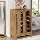 Tribesigns Shoe Cabinet with Slatted Doors, 6-Tier Entryway Shoe Storage Rack Organizer with Adjustable Shelves for Living Room, Bedroom, Oak Tribesigns