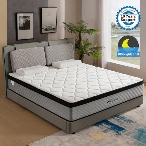 OGlAWA King Size Mattress Memory Foam 12 inch Gry King Mattress a Box indvidual Pocket Sping Breathable Comfontable for Sleep Suporive Pressure Reie. (12 inch, King)