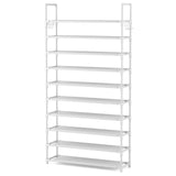 VTRIN 10 Tiers Shoe Rack Tall Large Capacity 50 Pairs Wide Shoe Organizer Sturdy Shoe Shelf for Entryway with Two Hooks Metal Shoe Storage for Closet, Bedroom, White, XJ-113 VTRIN