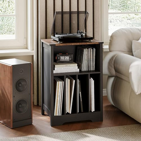 ChooChoo Record Player Stand, Vinyl Record Storage Cabinet, Turntable Stand Holds up to 160 Albums, Record Player Table Display Shelf for Living Room, Bedroom, Office, Vintage Black ChooChoo