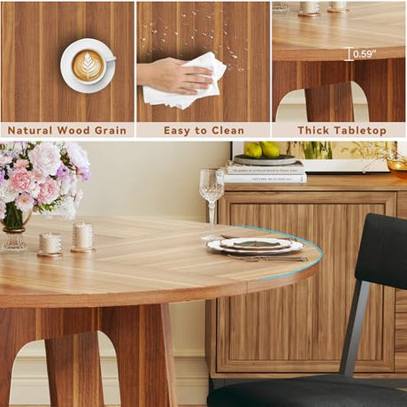 HUAHUU Round Dining Table Set for 6, 7-Piece Kitchen Table and Chairs for 6, 47'' Round Dining Room Table Set with 6 Chairs, Space Saving Dining Table with Wood Base for Kitchen, Living Room, Brown HUAHUU
