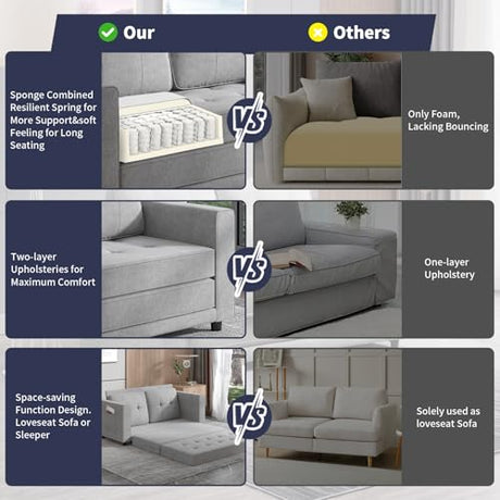 ZAFLY Modern 3-in-1 Convertible Sofa Bed, 84 Inch Tri-Fold Multi-Function Floor Sofa, Space-Saving Futon Couch Bed, Pull-Out Loveseat Sleeper, Ideal for Apartments, Dorms & Offices, Light Grey ZAFLY