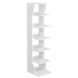 VASAGLE 7-Tier Vertical Shoe Rack, Narrow Shoe Storage Organizer with Hooks, Slim Corner Shoe Tower Rack, Space Saving for Entryway and Bedroom, White ULBS200T14 VASAGLE