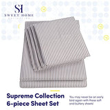 King Size Bed Sheets - 6 Piece 1500 Supreme Collection Fine Brushed Microfiber Deep Pocket King Sheet Set Bedding - 2 Extra Pillow Cases, Great Value, King, Classic Stripe Gray Sweet Home Collection