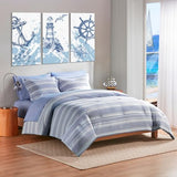Codi Queen Size Comforter Sets with Sheets, Modern Blue and White Striped Bed in a Bag, 7-Piece Complete Bedding Set Including Reversible Comforter, 2 Sheets, Pillowcases & Shams Codi