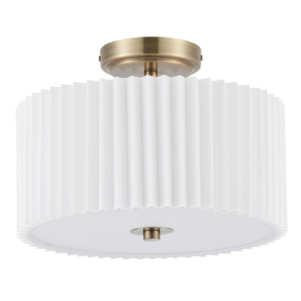 VONLUCE Semi Flush Mount Ceiling Light, 12.2'' Ceiling Light Fixture with Pleated Shade, 2-Light Modern Drum Light Fixture for Bedroom Living Room Entryway Hallway, White Shade & Bronze Finish VONLUCE