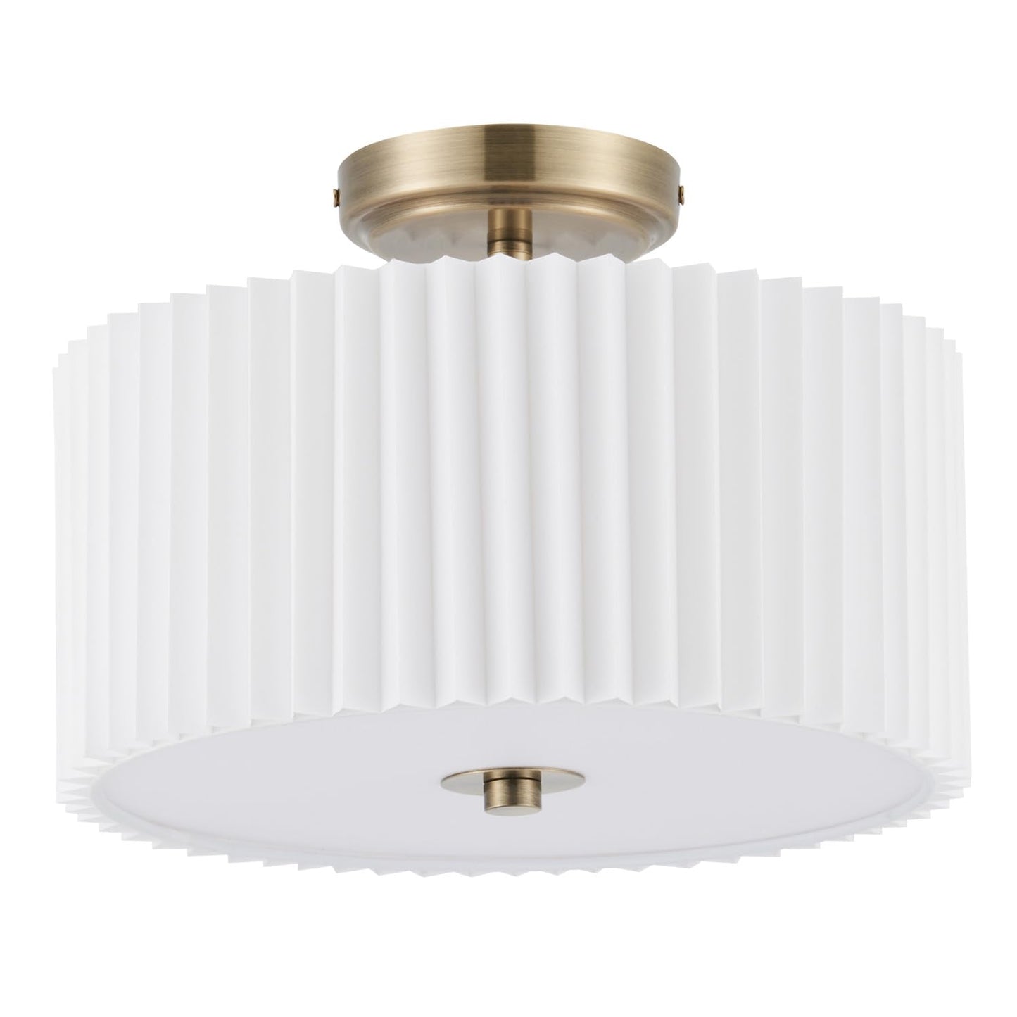 VONLUCE Semi Flush Mount Ceiling Light, 12.2'' Ceiling Light Fixture with Pleated Shade, 2-Light Modern Drum Light Fixture for Bedroom Living Room Entryway Hallway, White Shade & Bronze Finish