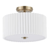 VONLUCE Semi Flush Mount Ceiling Light, 12.2'' Ceiling Light Fixture with Pleated Shade, 2-Light Modern Drum Light Fixture for Bedroom Living Room Entryway Hallway, White Shade & Bronze Finish VONLUCE