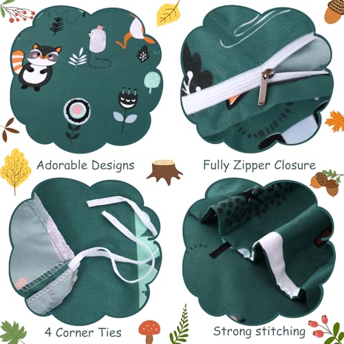 JSD Green Forest Animal Kids Duvet Cover Set Queen Size, 3 Piece Soft Printed Microfiber Comforter Cover with Pillow Sham Zipper Closure, Comforter Not Included JSD