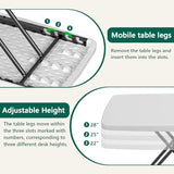 MAKE CHANGES Folding Table 30 Inch - Small Desk Adjustable Height TV Tray for Laptop, Couch, Camping - Heavy Duty Utility Foldable Table for Small Spaces, No Assembly Required, White Granite MAKE CHANGES