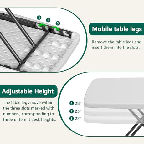 MAKE CHANGES Folding Table 30 Inch - Small Desk Adjustable Height TV Tray for Laptop, Couch, Camping - Heavy Duty Utility Foldable Table for Small Spaces, No Assembly Required, White Granite MAKE CHANGES
